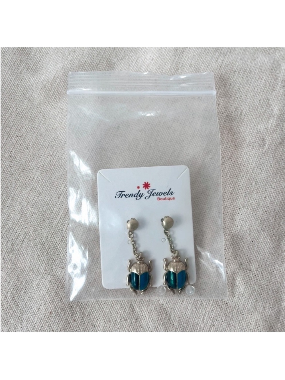 BOUTIQUE Gold Blue Beetle Bug Dangle Drop Statement Earrings - Picture 4 of 9
